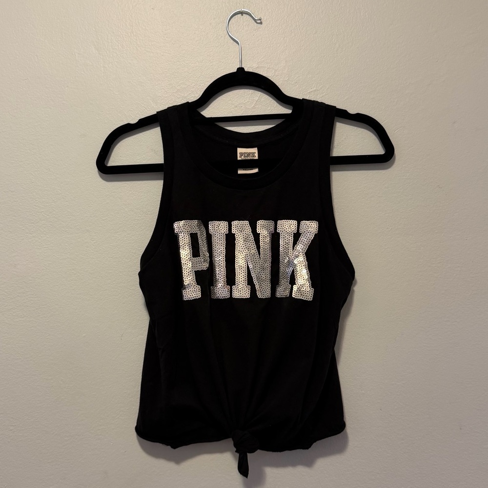 PINK Bling Tie Front Top